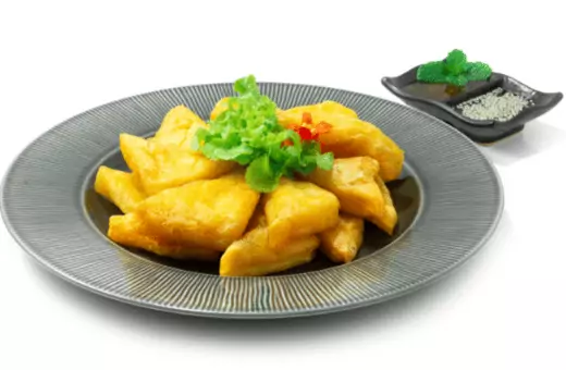 the dish containing burmese tofu which is a Chinese cheese, its a great alternative for soy-free meat.