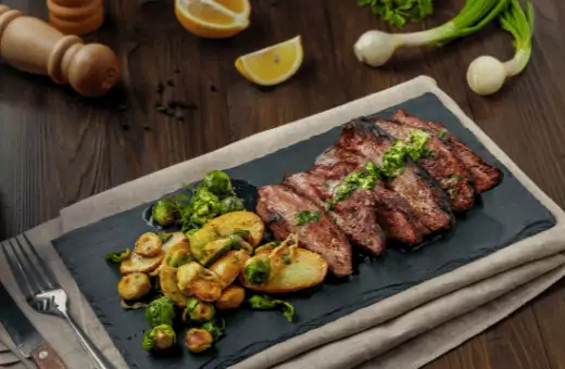 the dish contains hanger steak which is a great substitutes for flank steak.