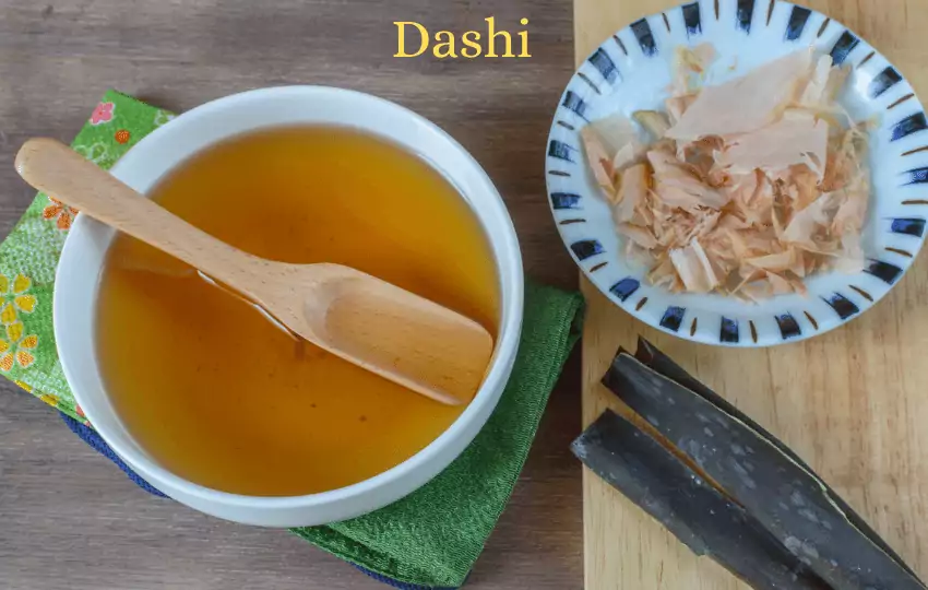 dashi is a japanese stock usually made with kelp (konbu), dried fish (sardines, mackerel, or bonito), and dried shiitake mushrooms