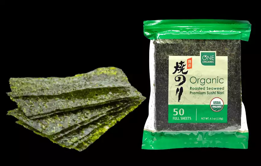nori sheets are a type of edible red algae seaweed that is often used in sushi