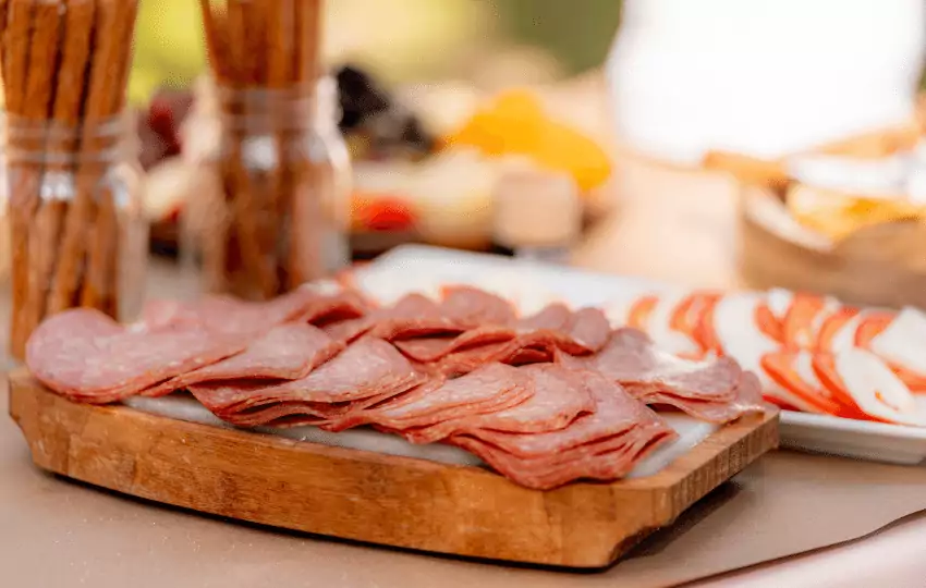 Salami is a cured sausage typically made from pork, although other meats (such as beef) can be used.