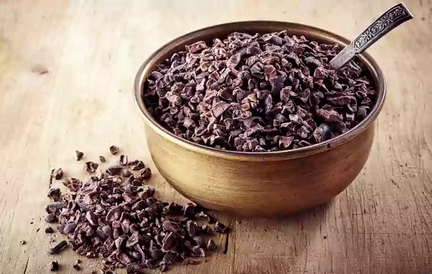 cacao nibs are the dried and fermented beans of the cacao tree and they have a bitter chocolatey flavor